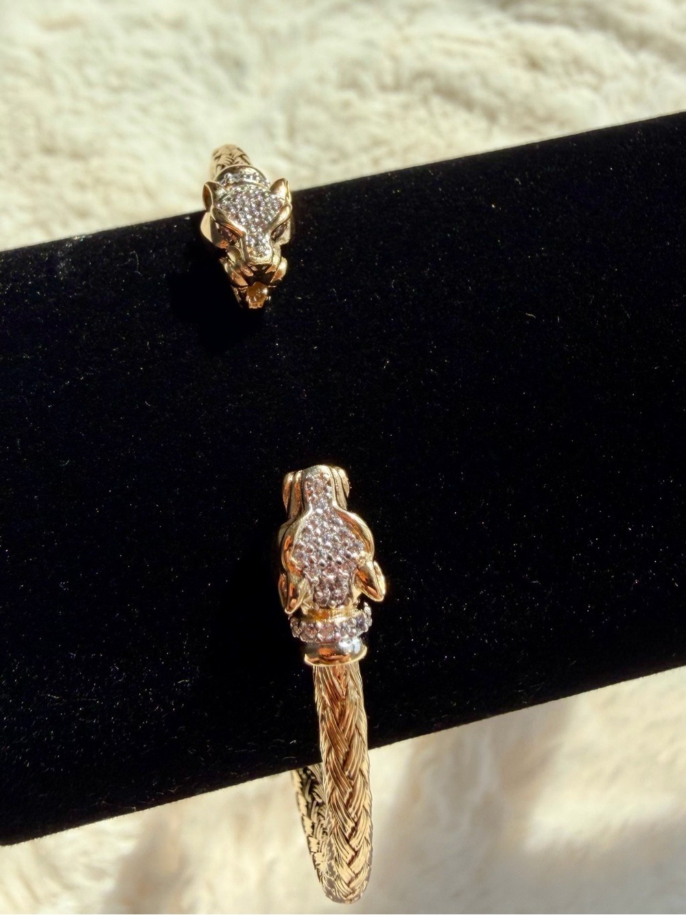Italian Gold-Tone Braided Dragon Head Bangle Bracelet - Picture 5 of 7